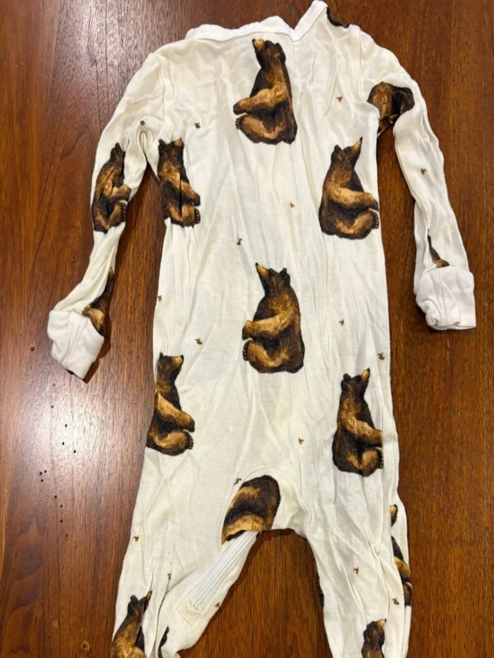 Milk Barn bamboo sleeper, bears on ivory background, size 3-6 months